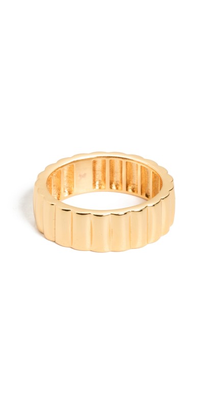 By Adina Eden Solid Wide Ridged Band Ring Gold