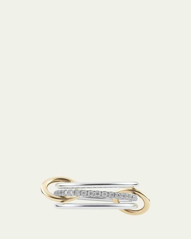 Sonny SG Gris Three Link Ring in Sterling Silver with U-Pave Grey Diamonds and 18K Yellow Gold Connectors
