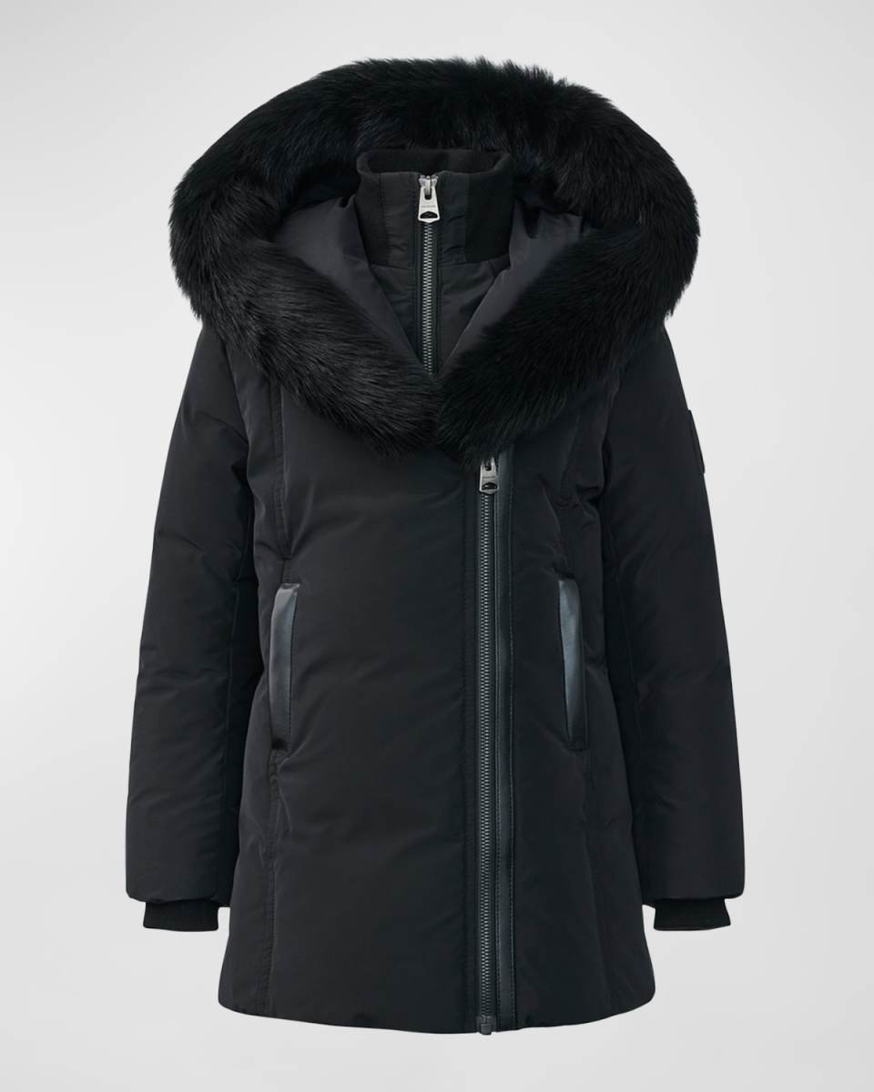 Girl's Recycled Down Coat W/ Signature Mackage Collar, Size 8-14