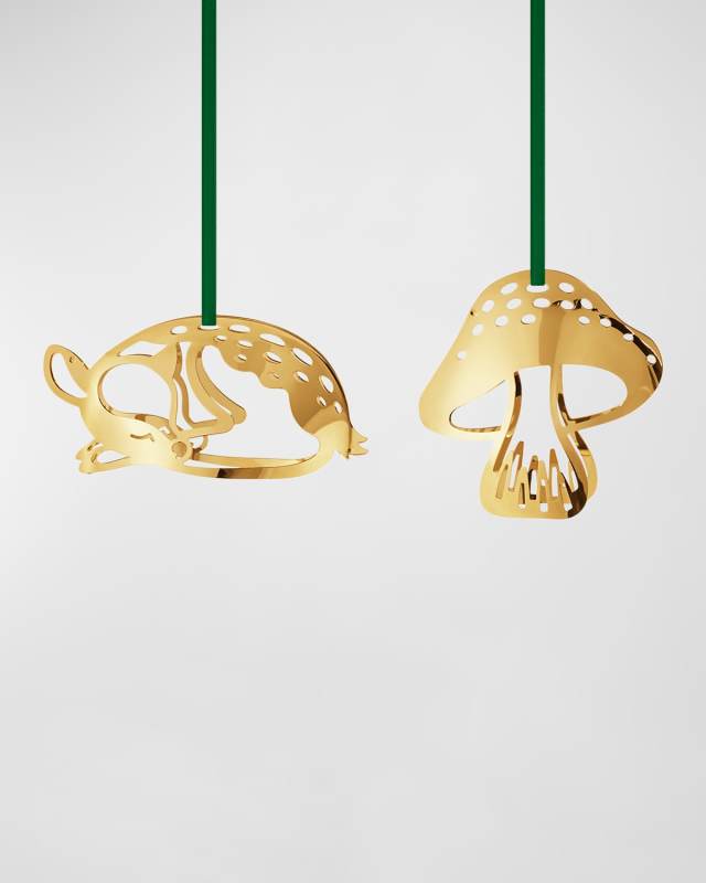 2023 18K Gold-Plated Holiday Ornaments, Set of 2