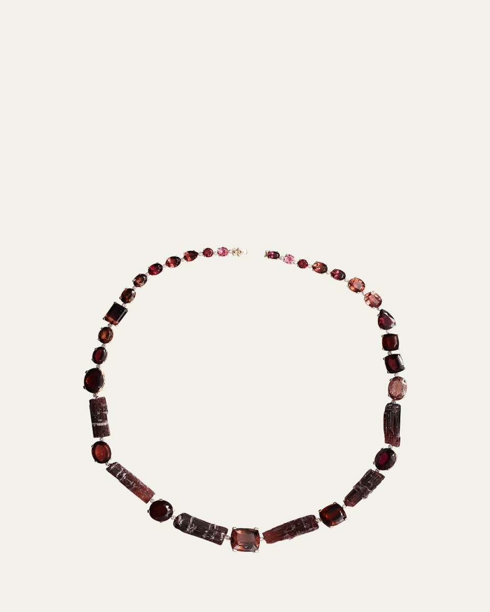 Faceted and Naturally Formed Pink Tourmaline Necklace in 18K Gold