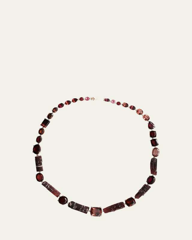 Faceted and Naturally Formed Pink Tourmaline Necklace in 18K Gold