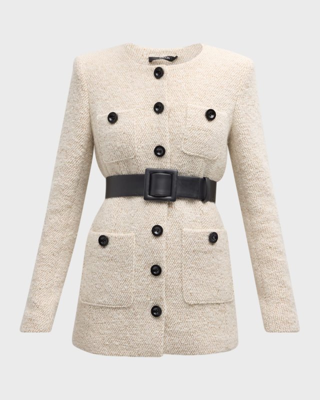 Lea Belted Boyfriend Tweed Jacket