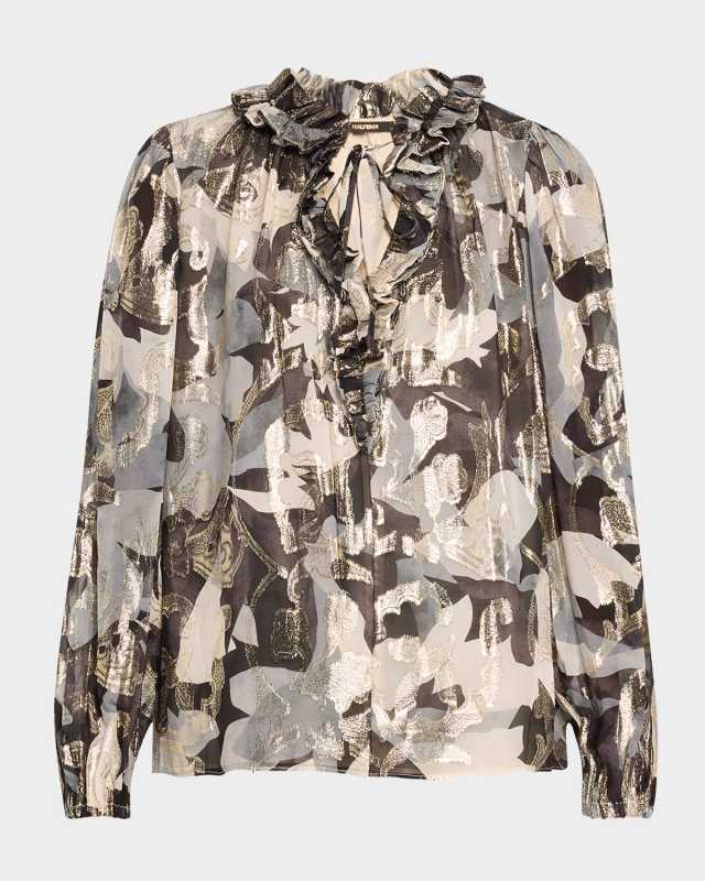 Boden Metallic Ruffle-Trim Blouse