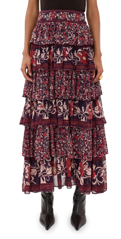 FARM Rio Chelsea Garden Ruffles Maxi Skirt Chelsea Garden Purple