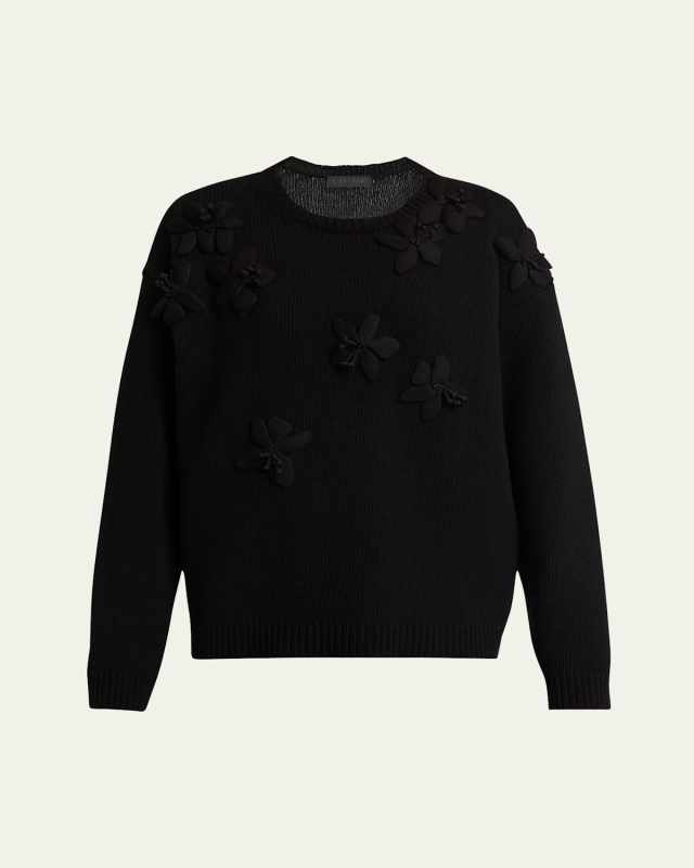 Flower Embroidered Wool Sweater