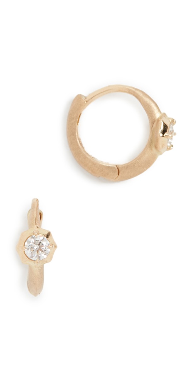 Jade Trau 18k Single Stone Huggies Yellow Gold