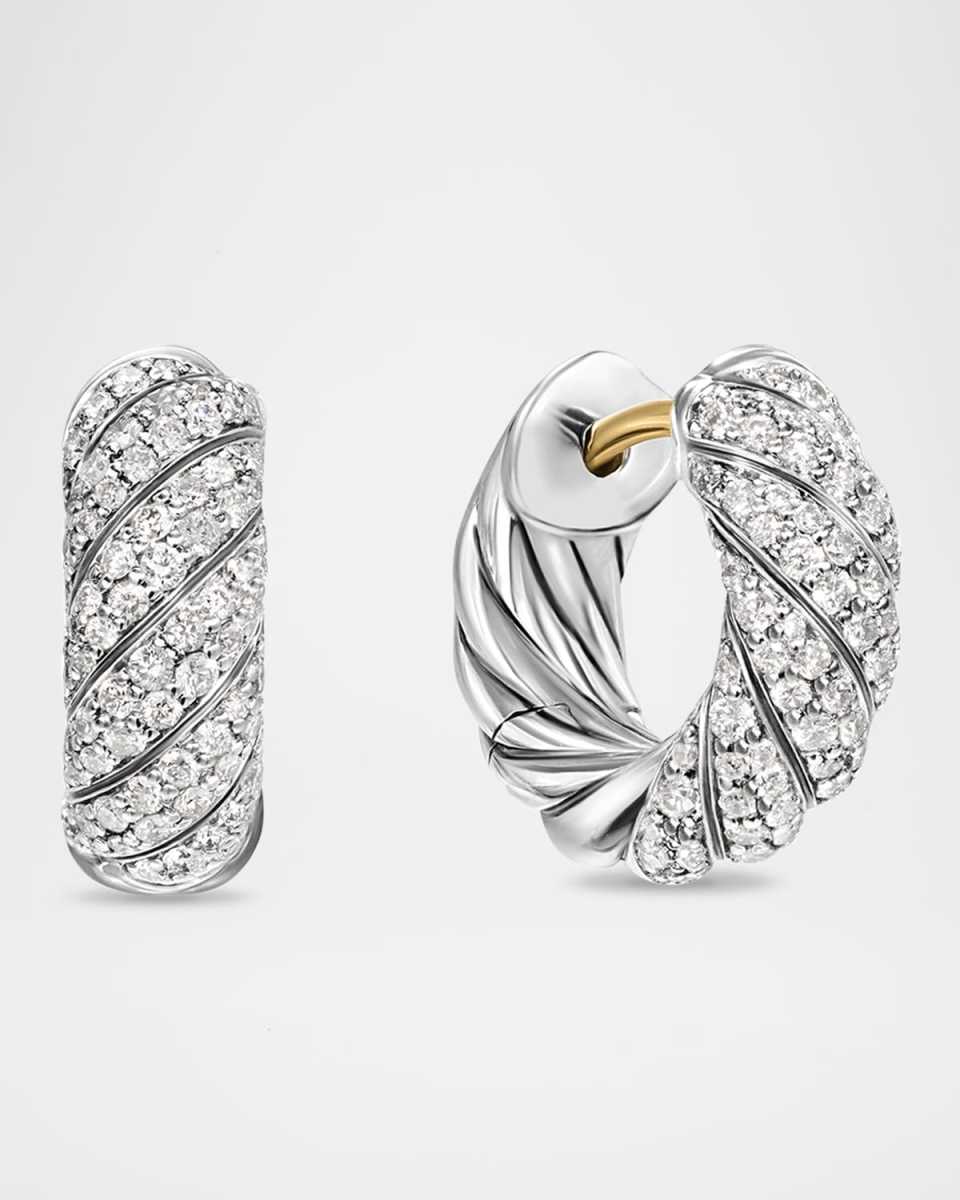 Sculpted Cable Huggie Hoop Earrings in Silver, 14.4mm