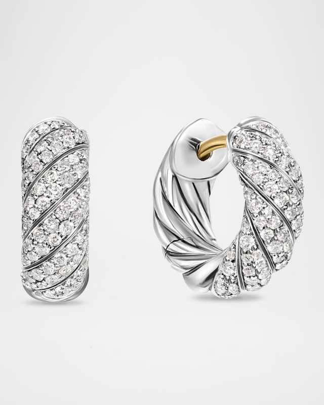 Sculpted Cable Huggie Hoop Earrings in Silver, 14.4mm