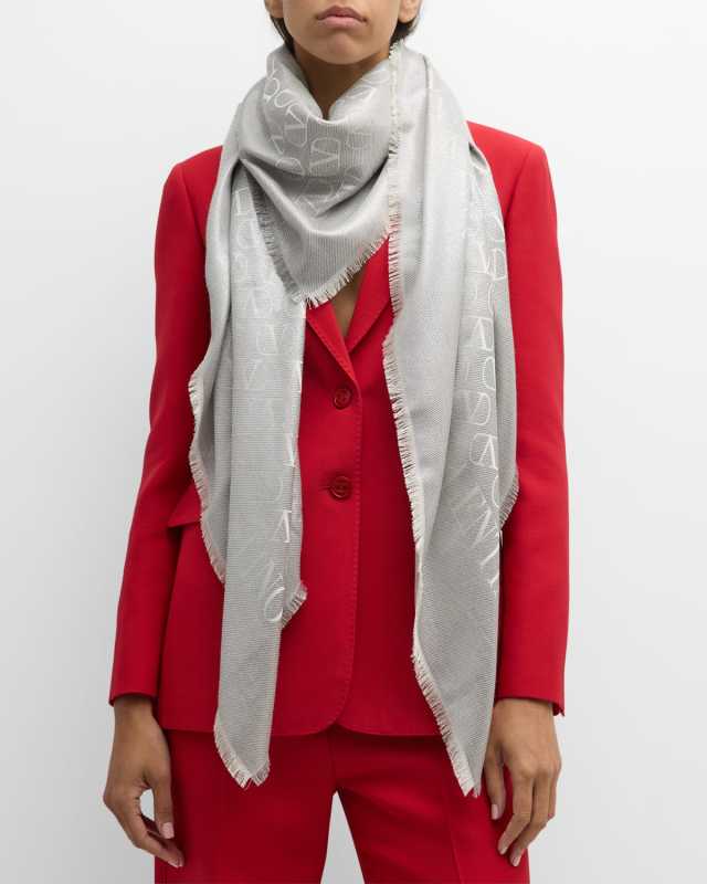 Metallic V-Logo Silk-Blend Shawl