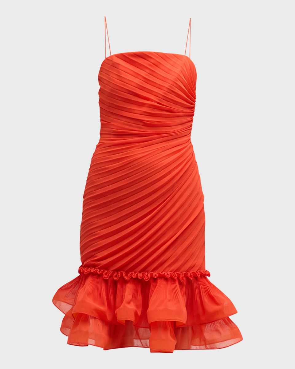 Toni Pleated Ruffle-Hem Midi Dress