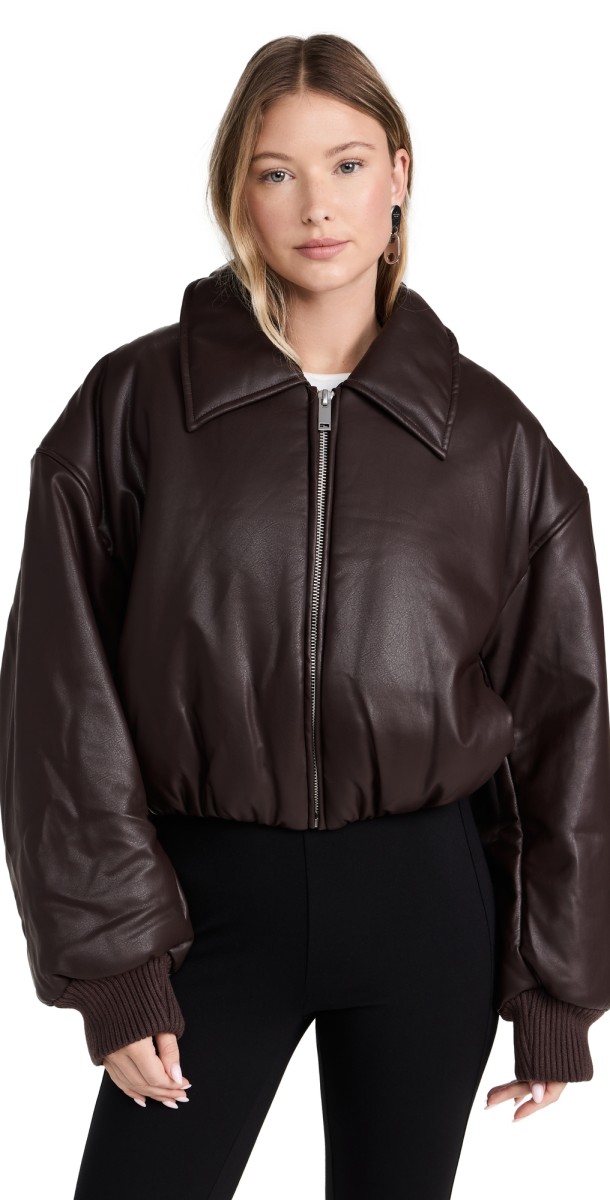 Pixie Market Leather Bomber Jacket Black