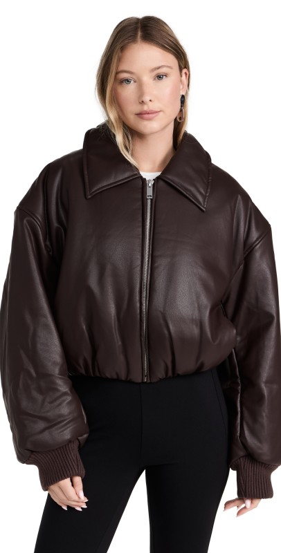 Pixie Market Leather Bomber Jacket Black