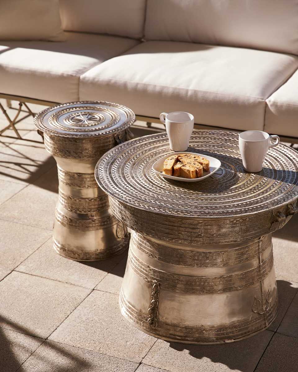 Large Silver-Tone Rain Drum Table