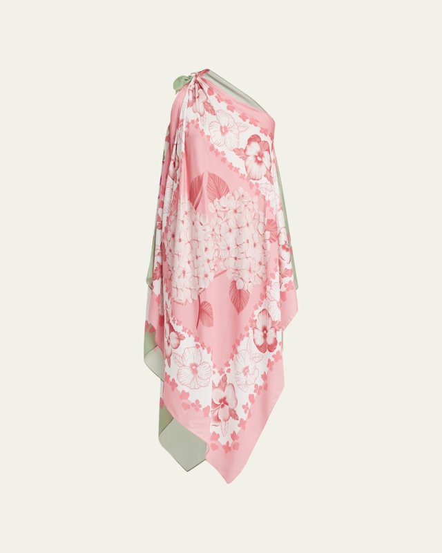 Hydrangea-Print Multiway Scarf Blouse Dress