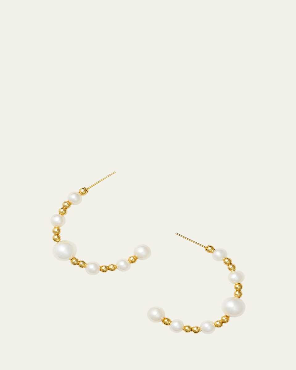 Delphin Multi Pearl Small 18K Yellow Gold Bead Hoop Earrings