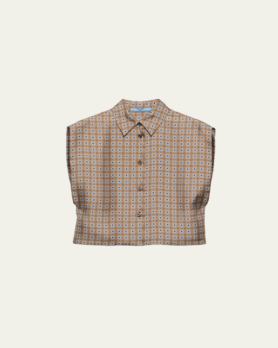 Floral Button Down Silk Twill Cropped Shirt