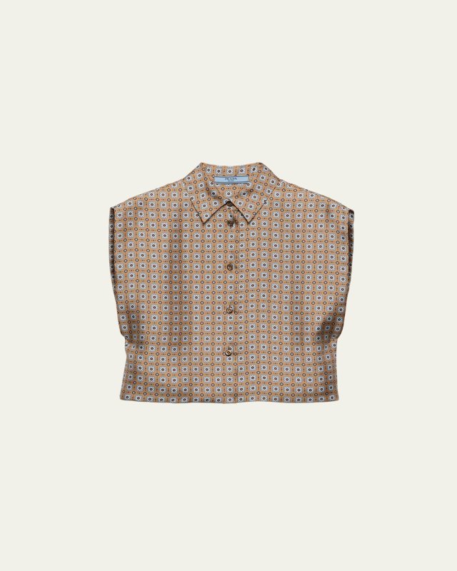 Floral Button Down Silk Twill Cropped Shirt