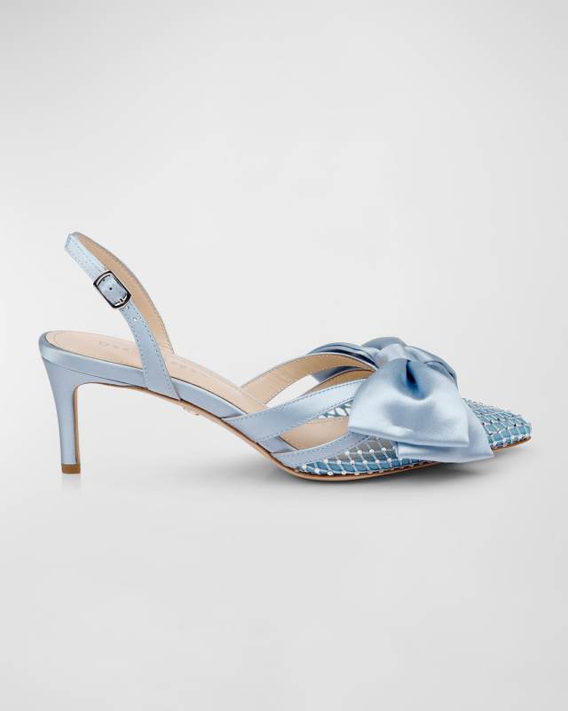 Brazil Satin Bow Slingback Pumps