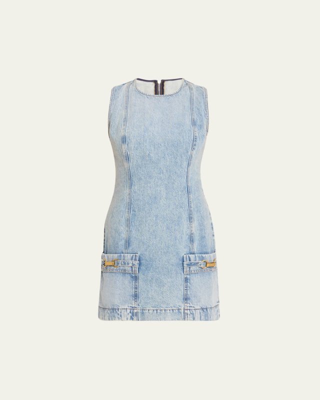 Vintage Blue Denim Mini Dress with Hardware Details