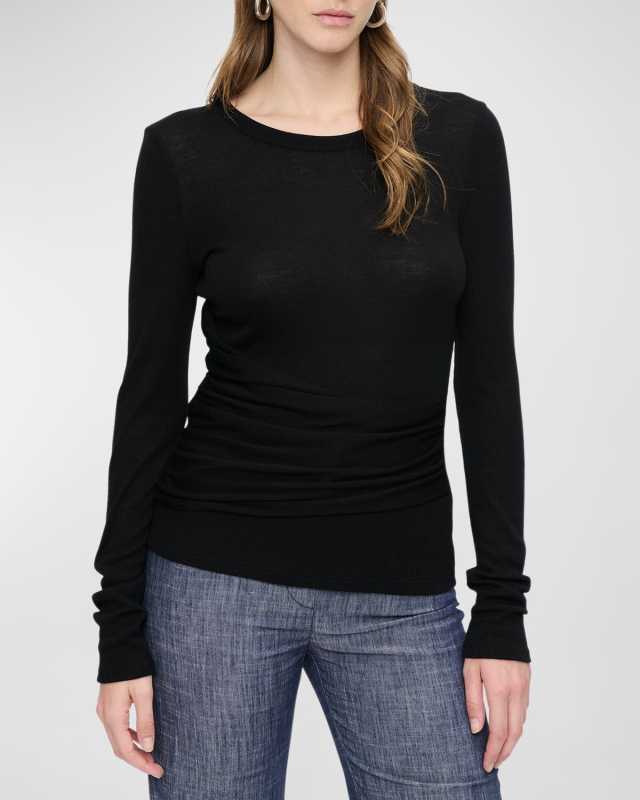Bisette Draped Scoop-Neck Top