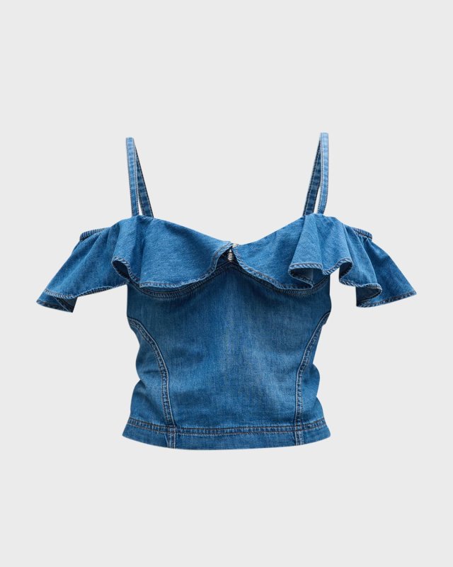 Ruffle Chambray Off-The-Shoulder Top