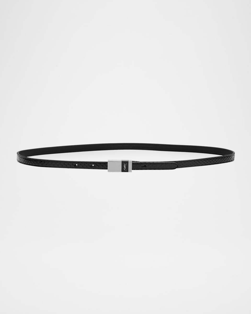 Snakeskin Skinny Belt W/ Logo Hardware
