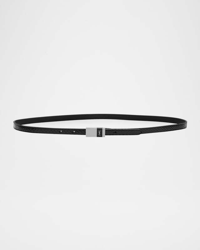 Snakeskin Skinny Belt W/ Logo Hardware