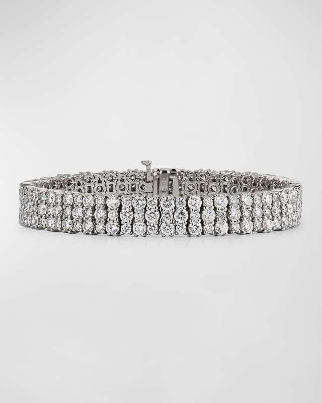 18K White Gold Diamond 3 Row Line Bracelet, 15.84tcw, 7"L