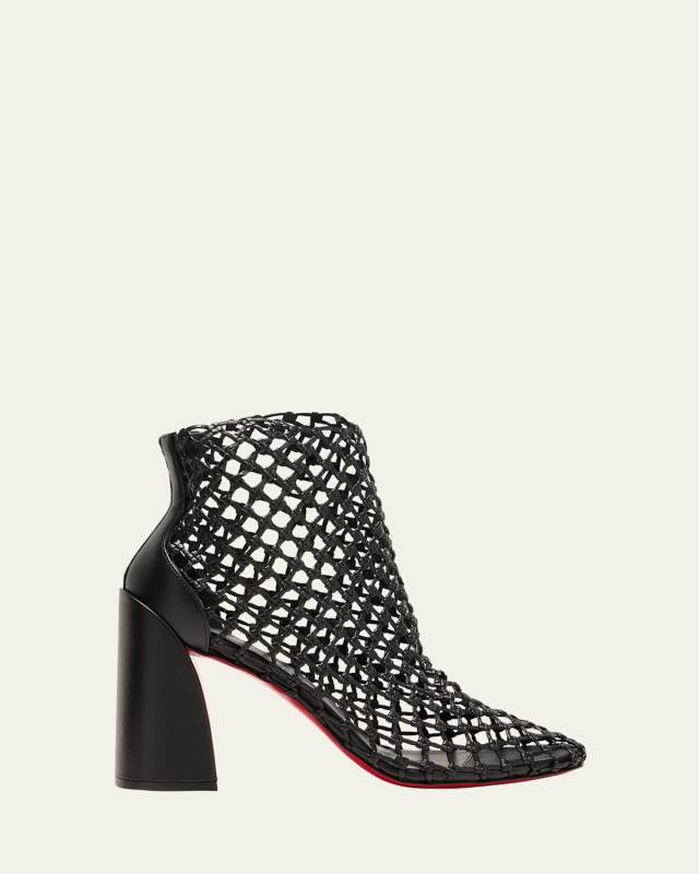 Leather Net Red Sole Ankle Booties
