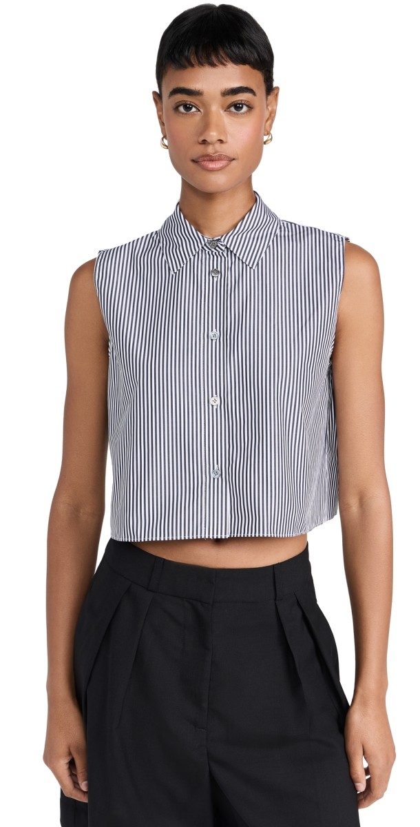 Theory Sleeveless Crop Classic Shirt Navy Multi
