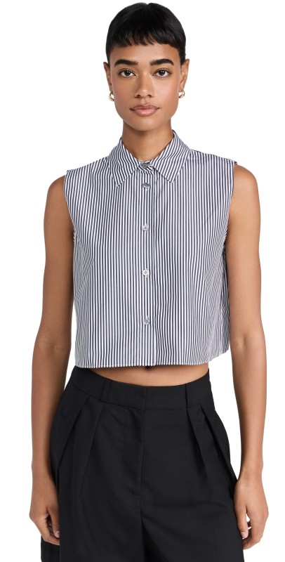 Theory Sleeveless Crop Classic Shirt Navy Multi