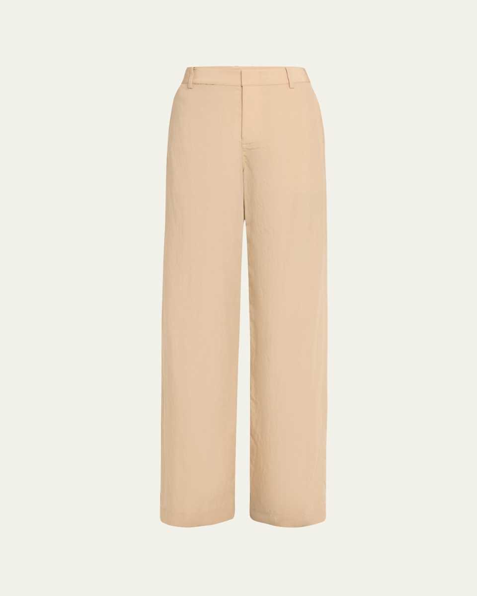 Mid-Rise Textured Wide-Leg Trousers