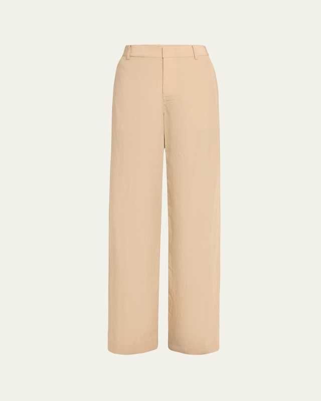 Mid-Rise Textured Wide-Leg Trousers