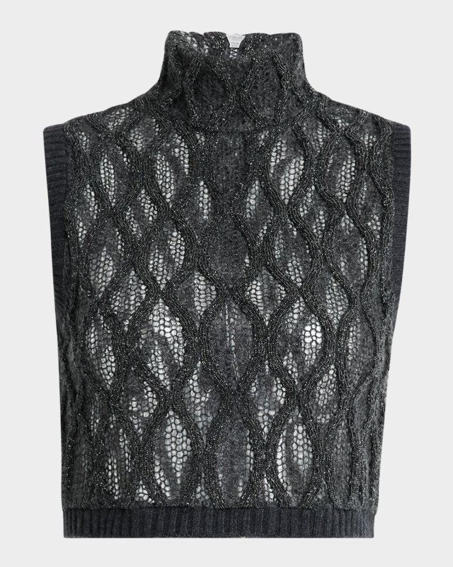 Monili Opera Knit Sleeveless Crop Zip Sweater