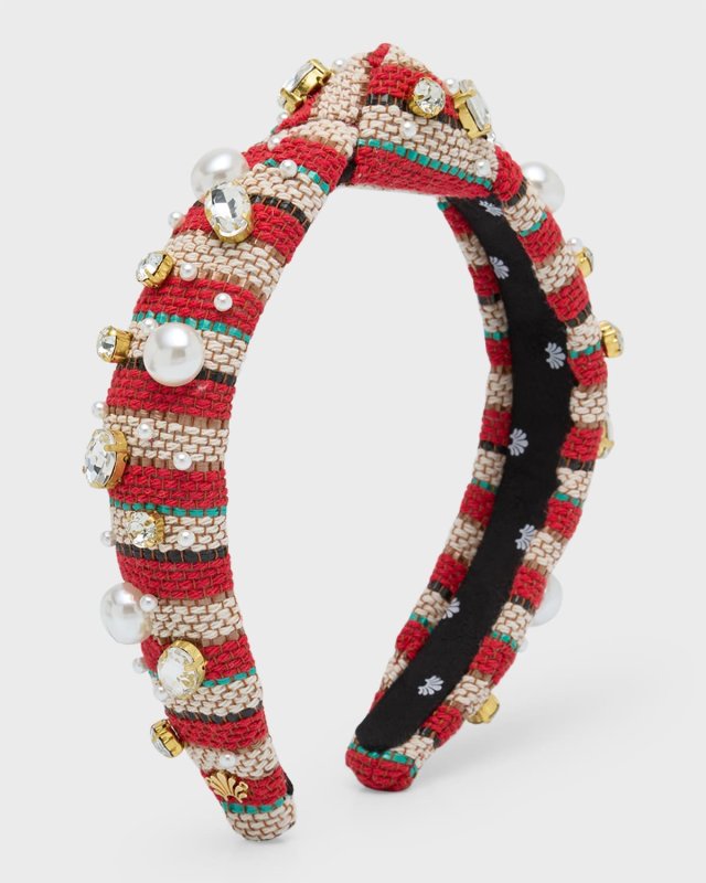 Striped & Embellished Slim Knotted Headband
