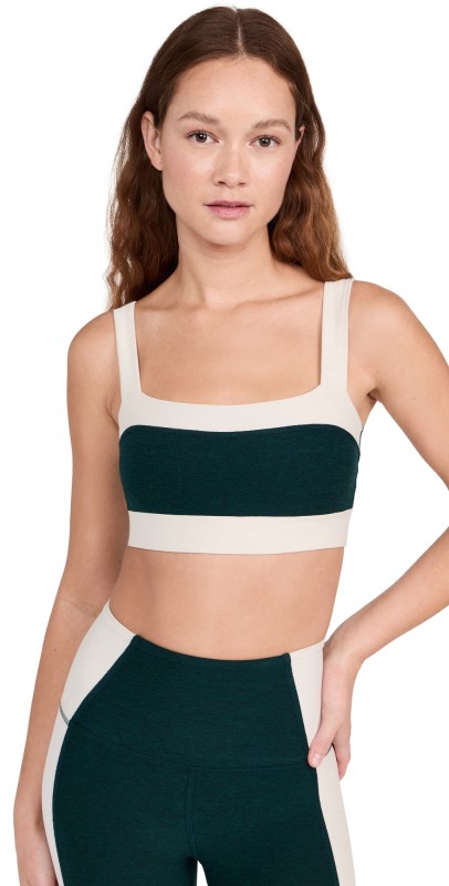 Beyond Yoga Spacedye Horizon Colorblock Bra Dark Spruce Green/Eggshell