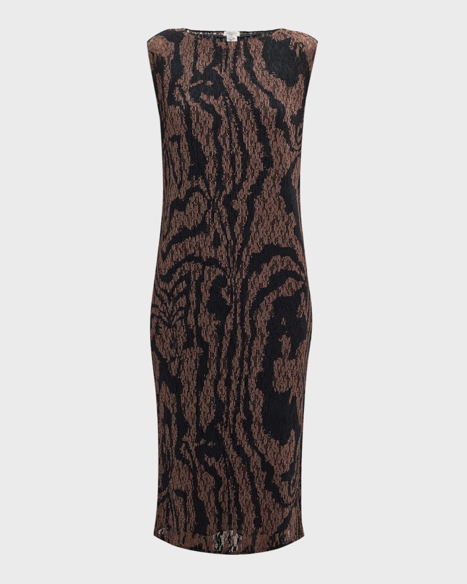 Abstract-Print Plisse Midi Dress