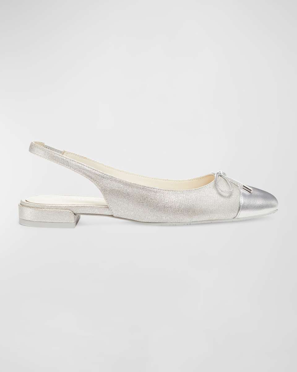Sleek Metallic Bow Slingback Ballerina Flats