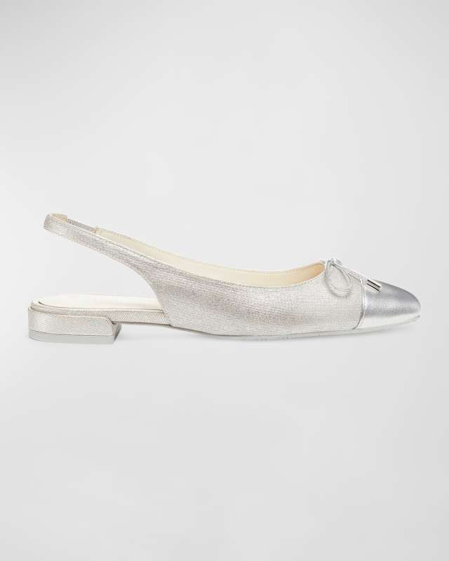 Sleek Metallic Bow Slingback Ballerina Flats
