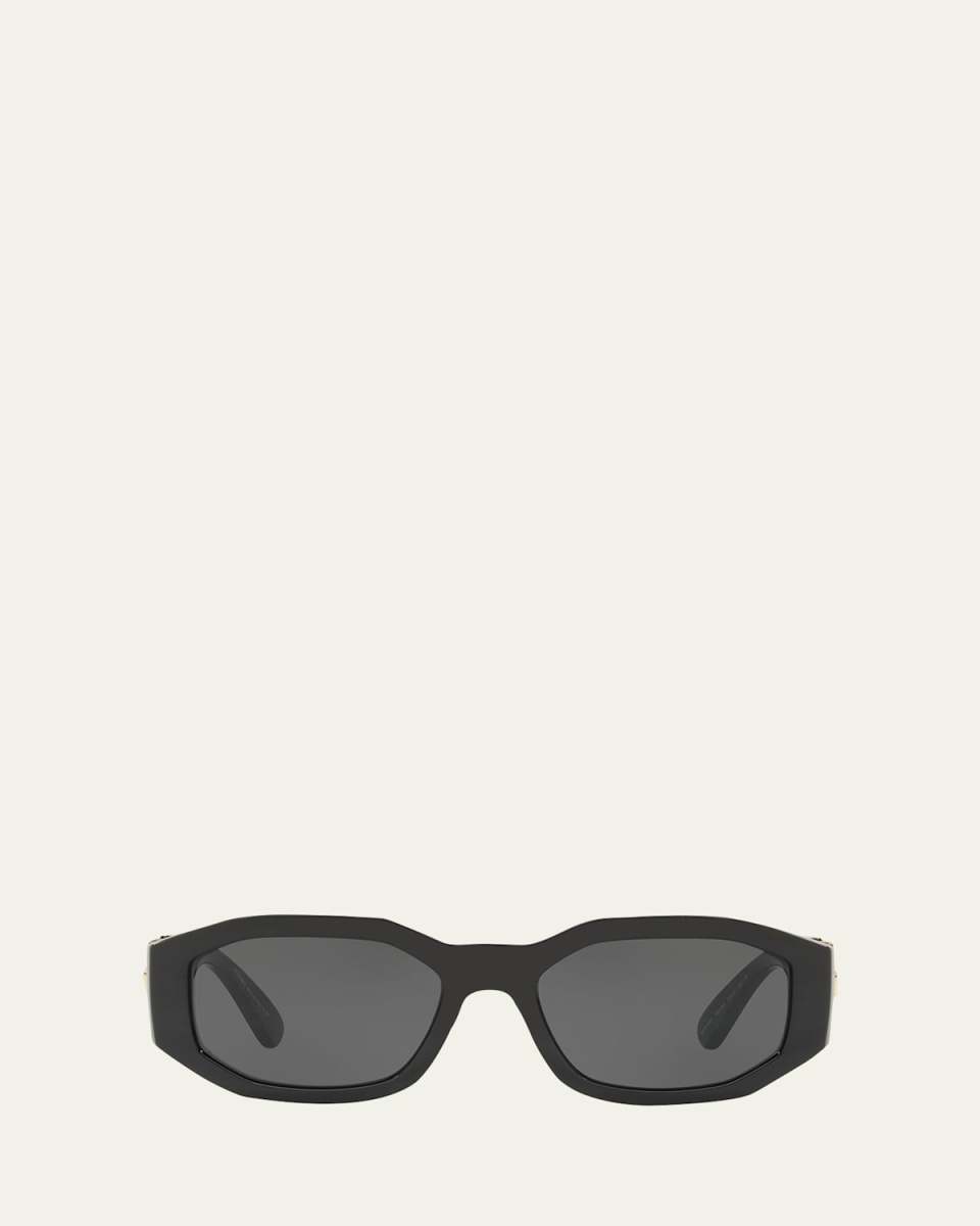 Chunky Rectangle Sunglasses w/ Logo Disc Arms
