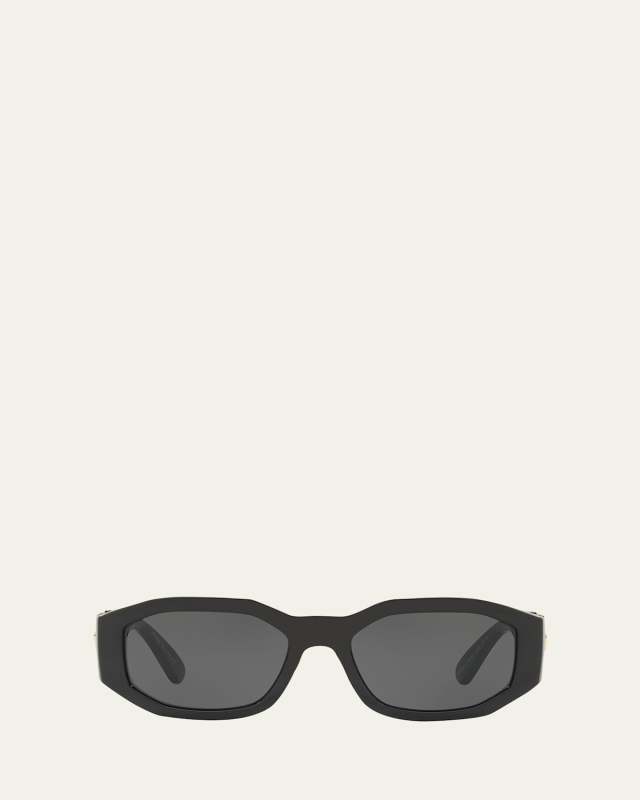Chunky Rectangle Sunglasses w/ Logo Disc Arms