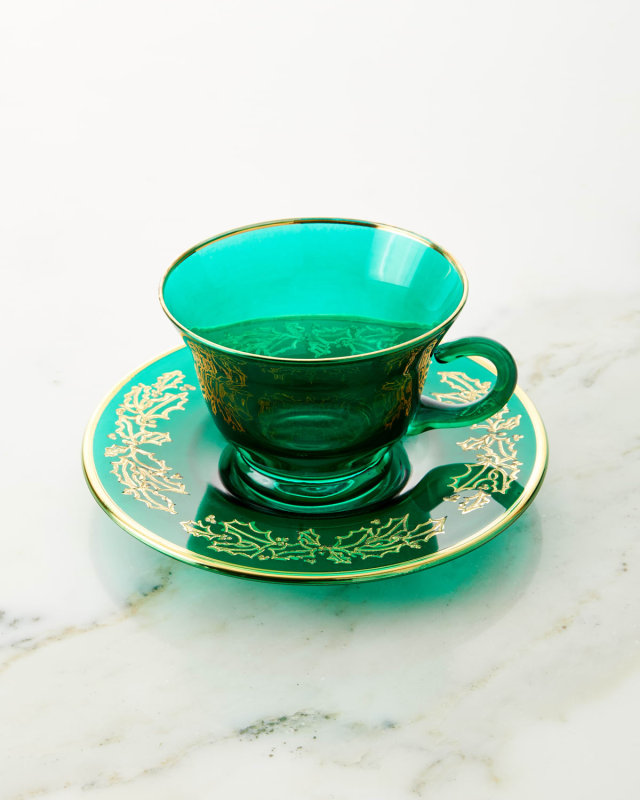 Teacups with Large Saucers, Set of 4
