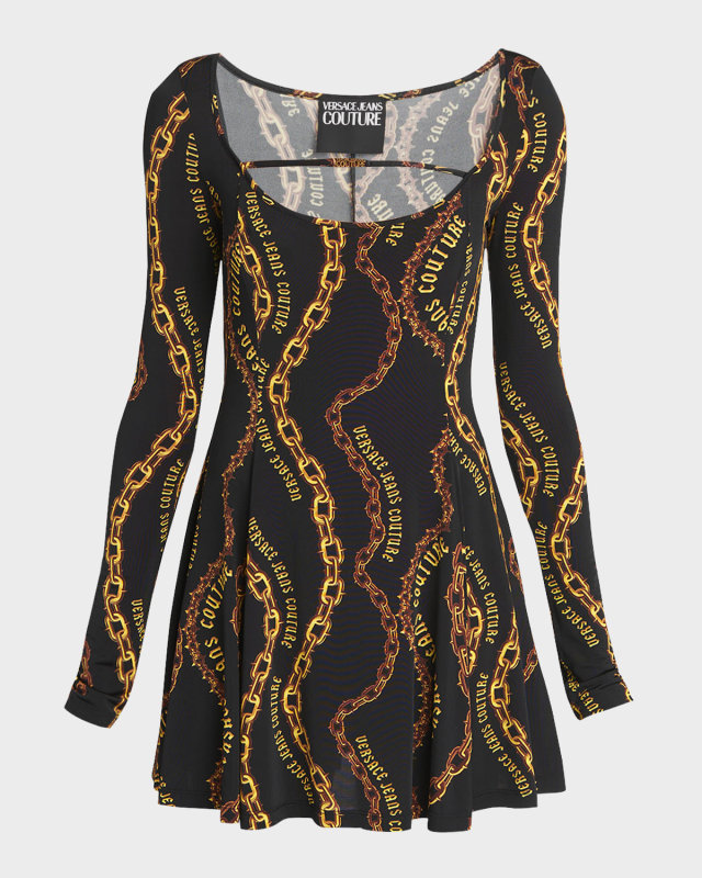 Long-Sleeve Chain Logo Mini Dress