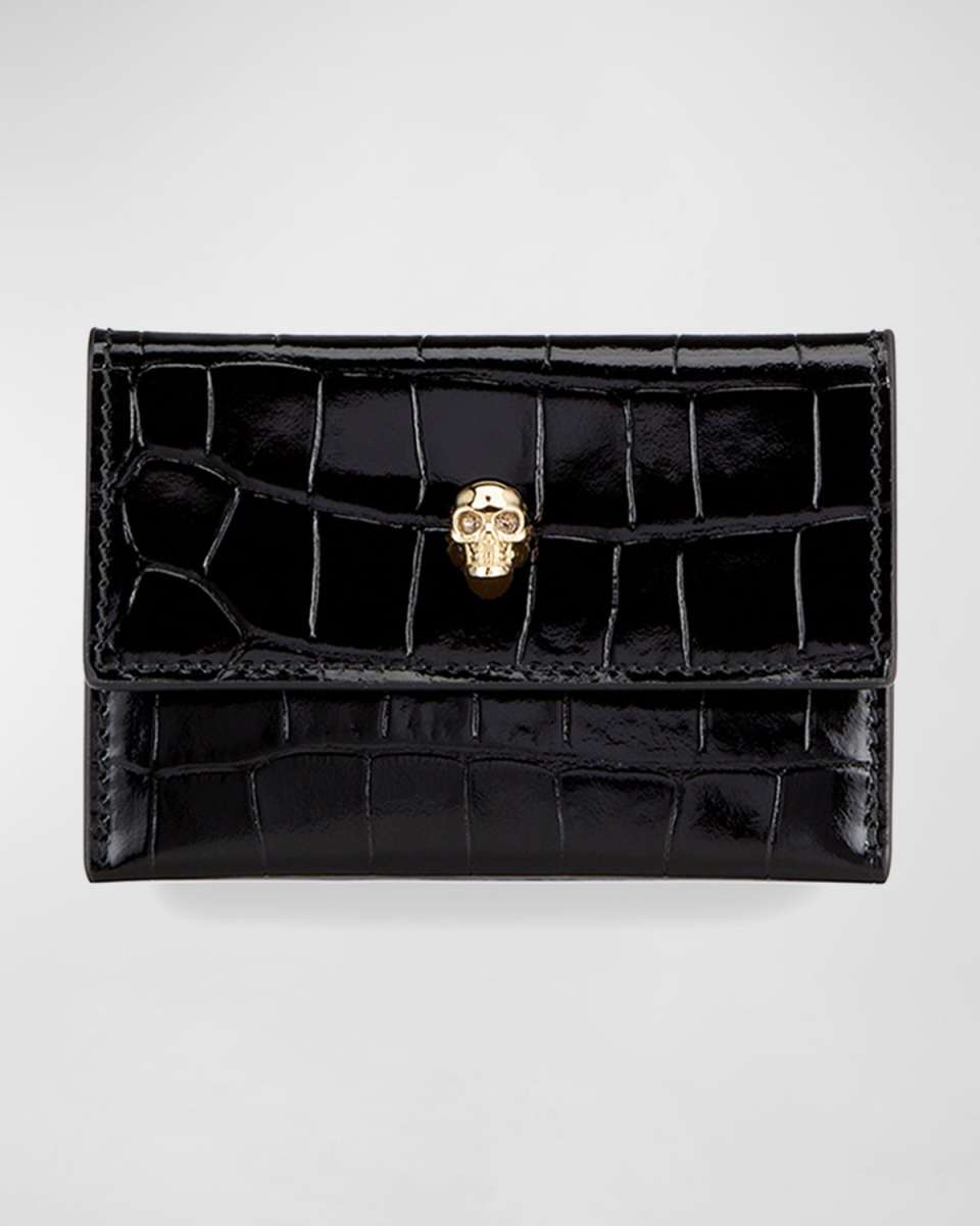 Skull Shiny Moc-Croc Envelop Flap Card Case