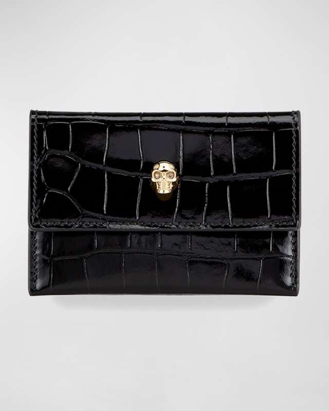 Skull Shiny Moc-Croc Envelop Flap Card Case
