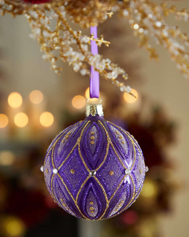 Golden Diamond Matte Blue Ball Ornament