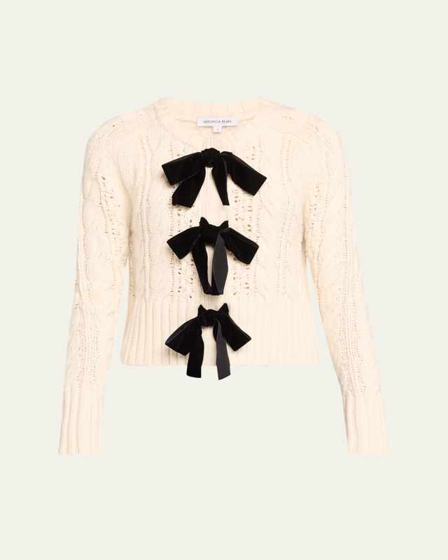 Christina Cable-Knit Bow Sweater