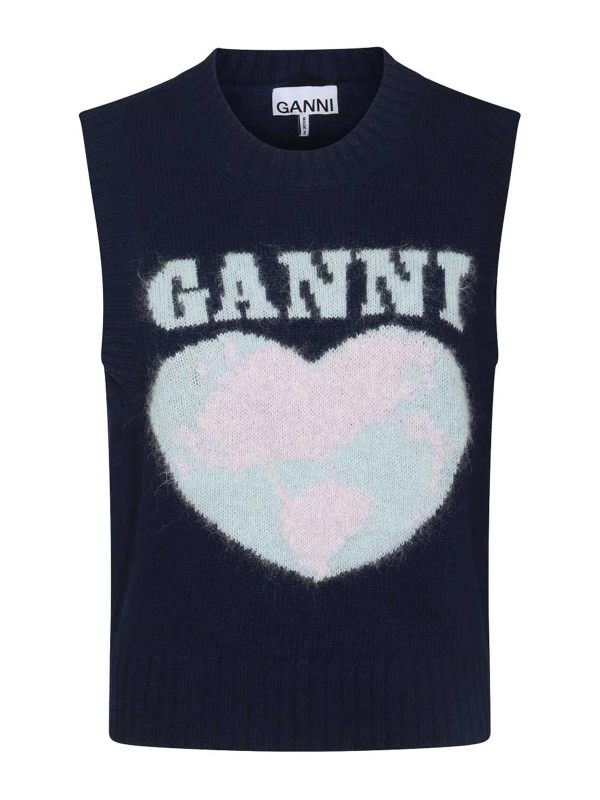 Ganni Pull Col Rond - Bleu Clair