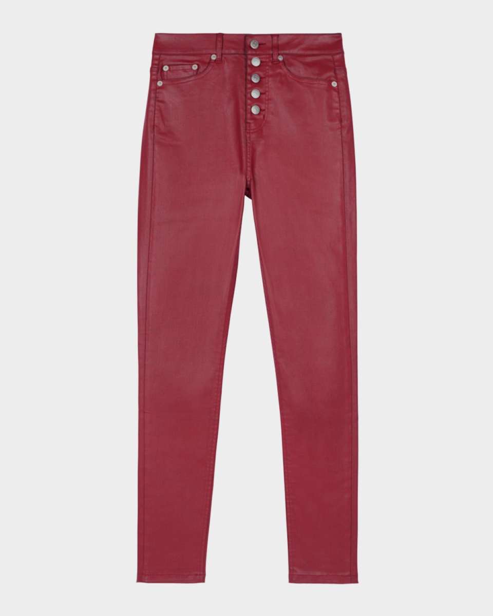 Coated Button-Fly Skinny Jeans